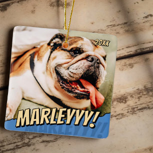 Modern Comic Simple Cool Custom Pet Photo Ceramic Ornament