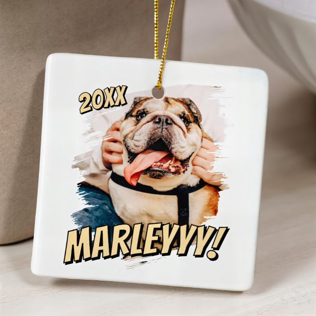 Modern Comic Simple Grunge Custom Pet Photo Ceramic Ornament (Creator Uploaded)