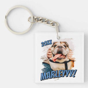 Modern Comic Simple Grunge Custom Pet Photo Keychain