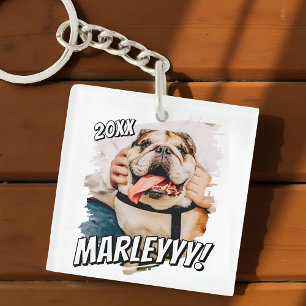 Modern Comic Simple Grunge Custom Pet Photo Keychain