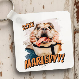 Modern Comic Simple Grunge Custom Pet Photo Keychain
