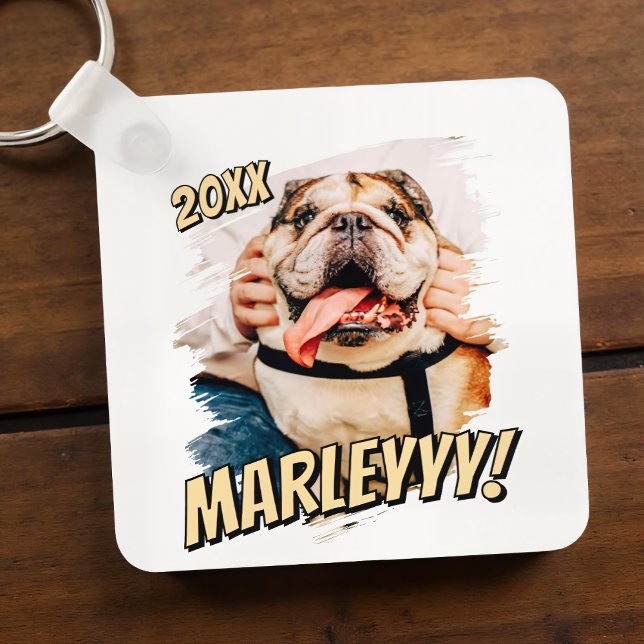 Modern Comic Simple Grunge Custom Pet Photo Keychain (Creator Uploaded)