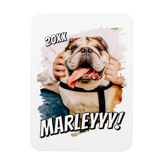 Modern Comic Simple Grunge Custom Pet Photo Magnet (Vertical)