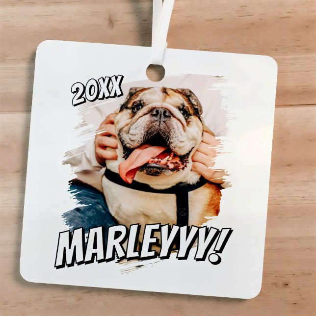 Modern Comic Simple Grunge Custom Pet Photo Metal Ornament (Creator Uploaded)