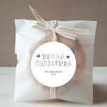 Modern Comic style black and white Merry Christmas Classic Round Sticker<br><div class="desc">Modern black and white Merry Christmas Stickers Gift Tags featuring comic text with hearts . Click the edit/personalize button to customize this design with your text.</div>