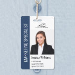 Modern Company Employee Photo Logo Name Blue ID Badge<br><div class="desc">Easily personalize this blue professional employee photo ID badge with your custom details.</div>