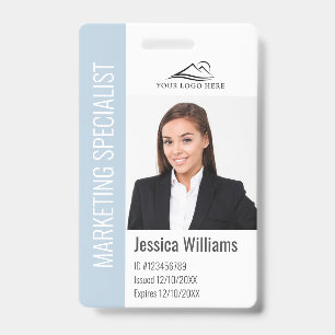 Modern Company Employee Photo Logo Name Dusty Blue Badge