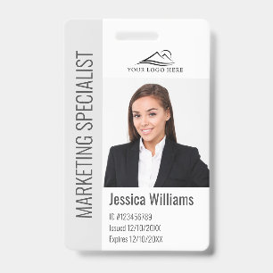Modern Company Employee Photo Logo Name Grey ID Badge