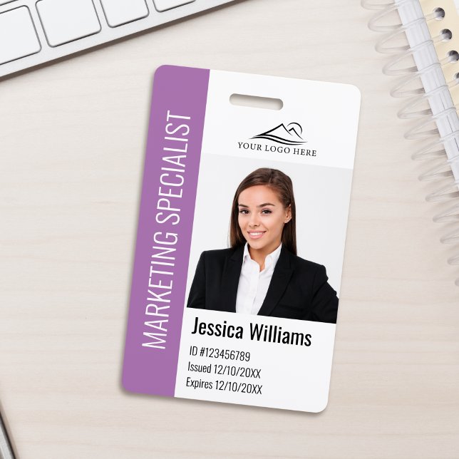 Modern Company Employee Photo Logo Name Purple ID Badge (Creator Uploaded)