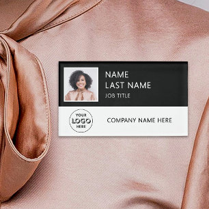 Modern Company Logo Black Employee Photo Name Tag