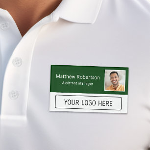 Modern Company Logo Dark Green Employee Photo Name Tag
