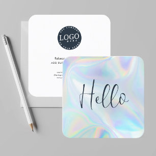 Modern Company Logo Holographic Script Employee Square Business Card