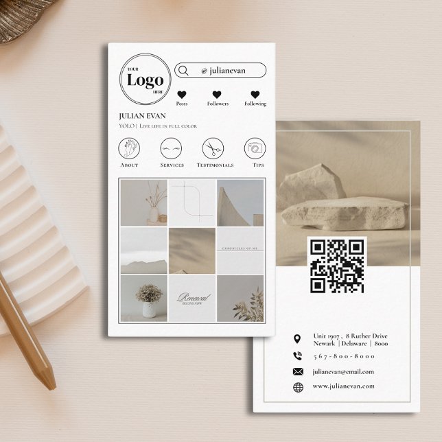 Modern Company Logo Instagram Photo Collage Business Card (Creator Uploaded)