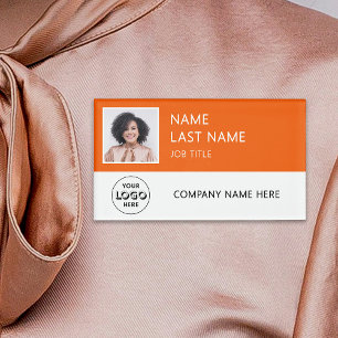 Modern Company Logo Orange Employee Photo Name Tag