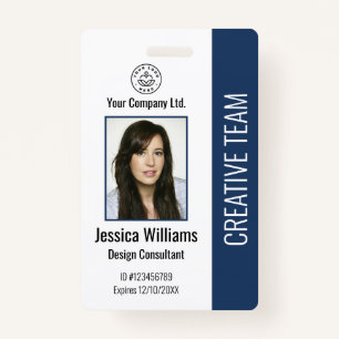 Modern Company Logo Photo Blue Employee ID Badge