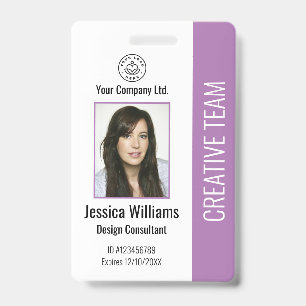 Modern Company Logo Photo Purple Employee ID Badge