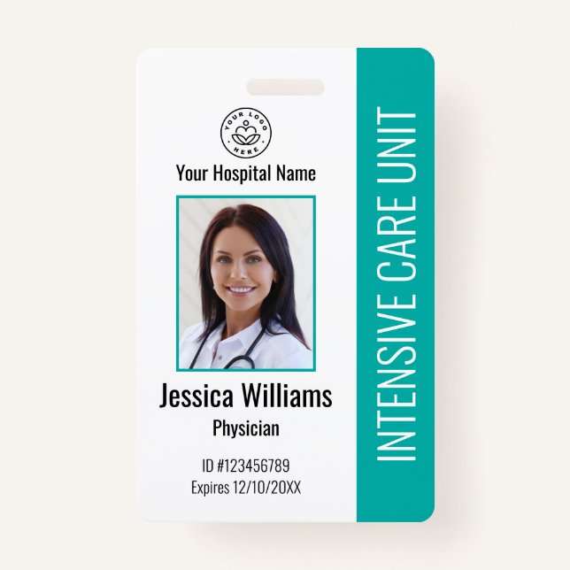 Modern Company Logo Photo Teal Employee ID Badge (Front)