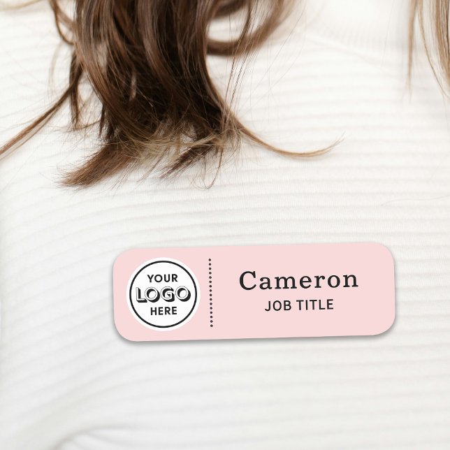Modern Company Logo Pink Employee Name Tag (Creator Uploaded)