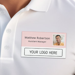 Modern Company Logo Pink Employee Photo Name Tag
