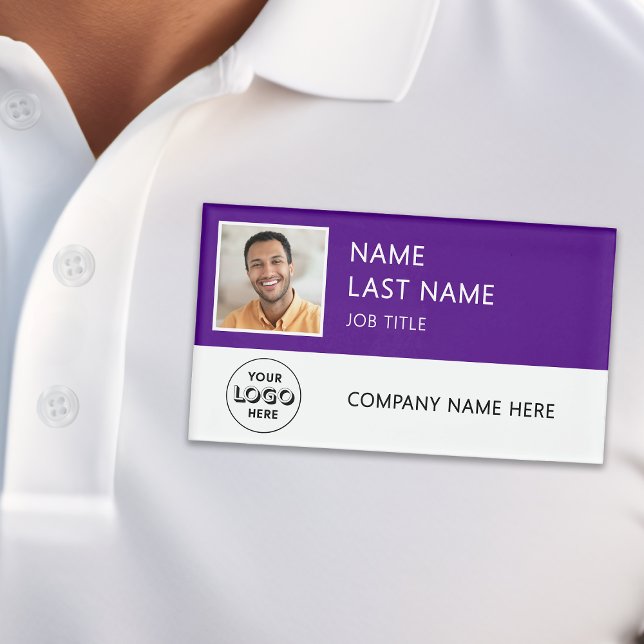 Modern Company Logo Purple Employee Photo Name Tag (Creator Uploaded)
