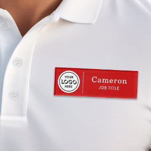 Modern Company Logo Red Employee Name Tag