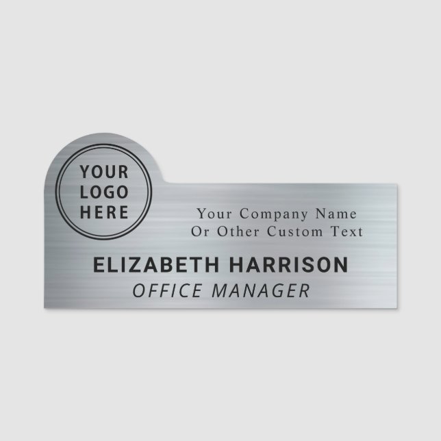 Modern Company Logo Silver Name Tag (Front)