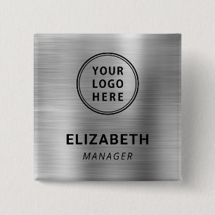 Modern Company Logo Silver Name Tag 2 Inch Square Button