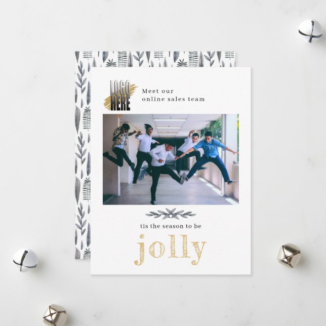 Modern Company Photo Jolly Business Christmas  Hol Holiday Card (Front/Back In Situ)