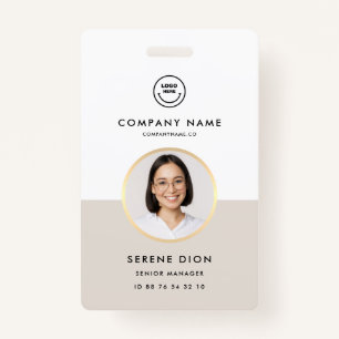 Modern Company Staff Employee ID White Sand Photo  Badge