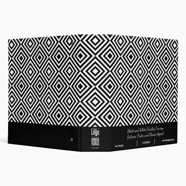 Modern Company Tagline Black & White Tile Pattern Binder (Background)