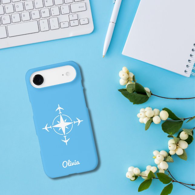 Modern Compass Airplane Travel Stylish Custom Blue (Creator Uploaded)