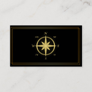 Modern Compass Gold Nautical Business Card