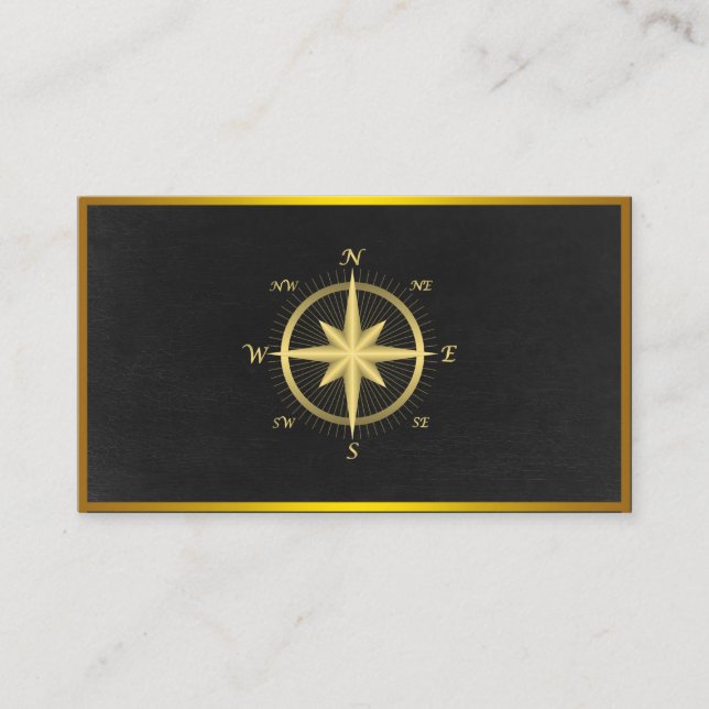 Modern Compass Gold Nautical Business Card (Front)