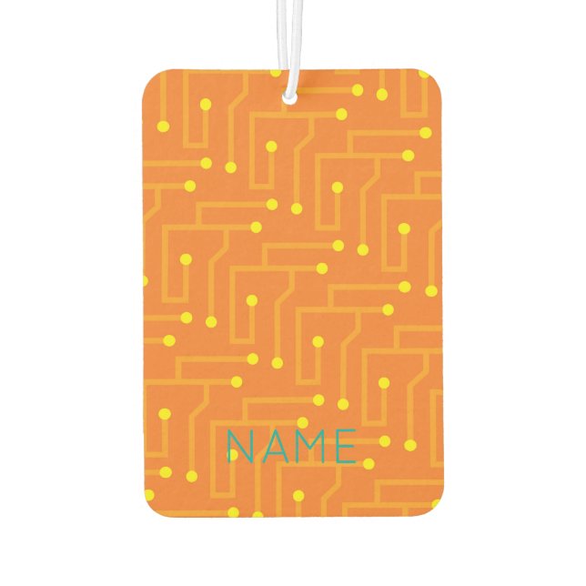 Modern Computer Circuit Board orange yellow NAME Air Freshener (Back)