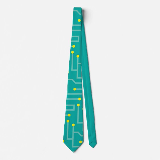 Modern Computer Circuit Board yellow blue men Tie (Front)