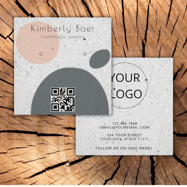 Modern Concrete Abstract Earring Display QR Code  Square Business Card (Creator Uploaded)