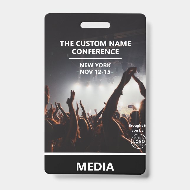 Modern Conference Media Access Pass QR Code Custom Badge (Front)