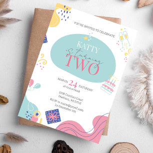 Modern Confetti 2nd Birthday Invitation