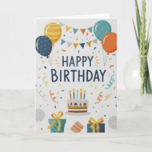Modern Confetti & Balloons Happy Birthday Card