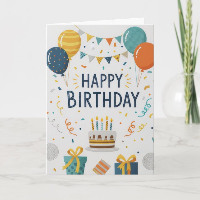 Modern Confetti & Balloons Happy Birthday Card (Front)