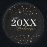 Modern Confetti Black Gold Class of 2024 Graduate  Paper Plate<br><div class="desc">Enhance your graduation celebration with our "Modern Confetti Black Gold Class of 2024 Graduate Paper Plates." Designed to impress, these plates are a perfect blend of style and functionality for your special event. The plates feature a contemporary script for the word "Graduate, " beautifully crafted in bold black and gold...</div>
