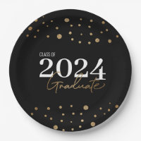 Modern Confetti Black Gold Class of 2024 Graduate