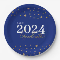 Modern Confetti Blue Gold Class of 2024 Graduate