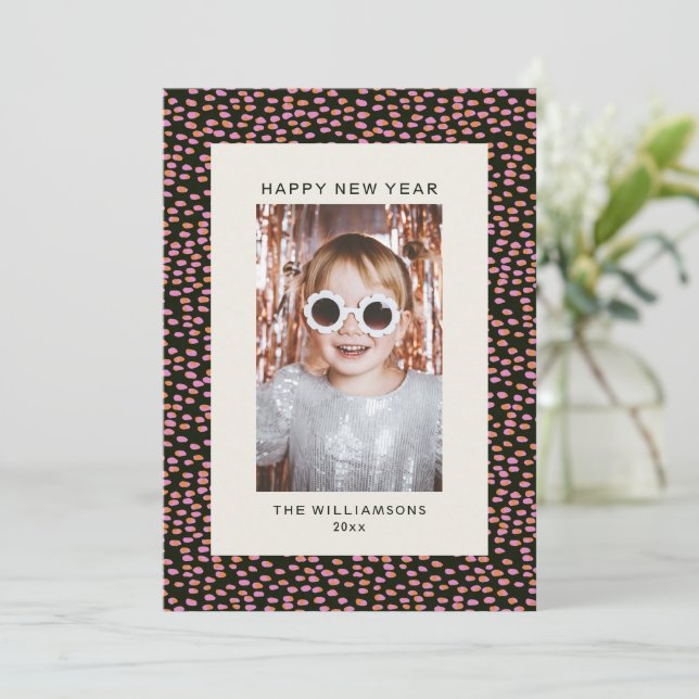 Modern Confetti Dots Festive New Year Holiday Card (Standing Front)