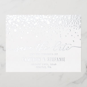 Modern Confetti Dots Silver Foil Save the Date Invitation Postcard