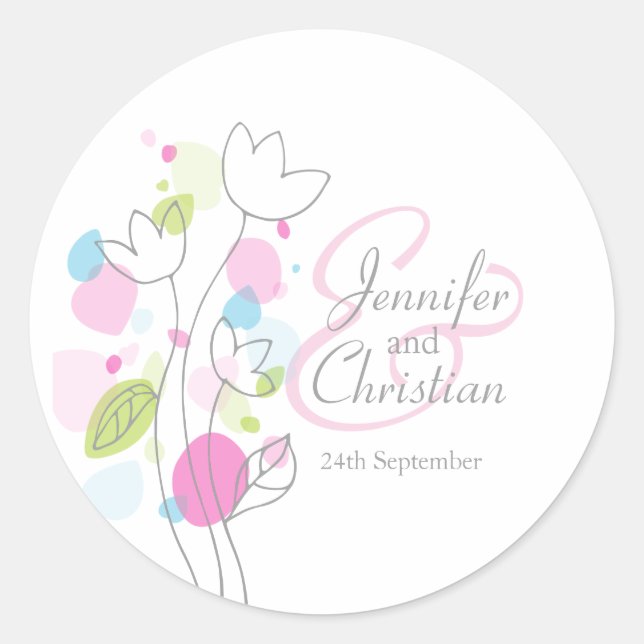 Modern confetti flower petals wedding sticker (Front)
