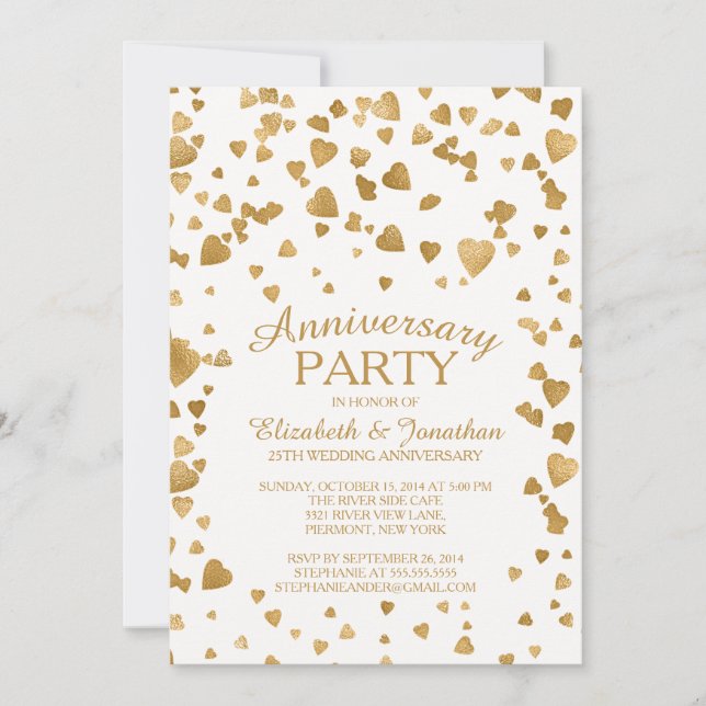 Modern Confetti Heart Anniversary Party Invitation (Front)