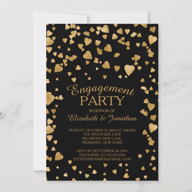 Modern Confetti Heart Engagement Party Invitation (Front)