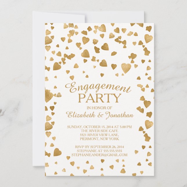 Modern Confetti Heart Engagement Party Invitation (Front)