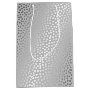 Modern Confetti Polka Dots Pattern Grey and Silver Medium Gift Bag